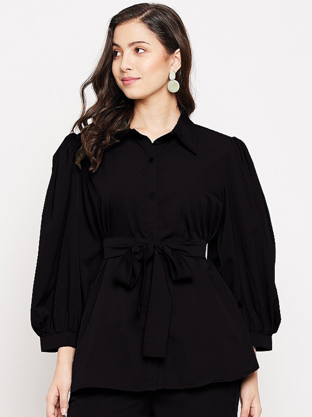 

Fashfun Puff Sleeve Shirt Style Top, Black