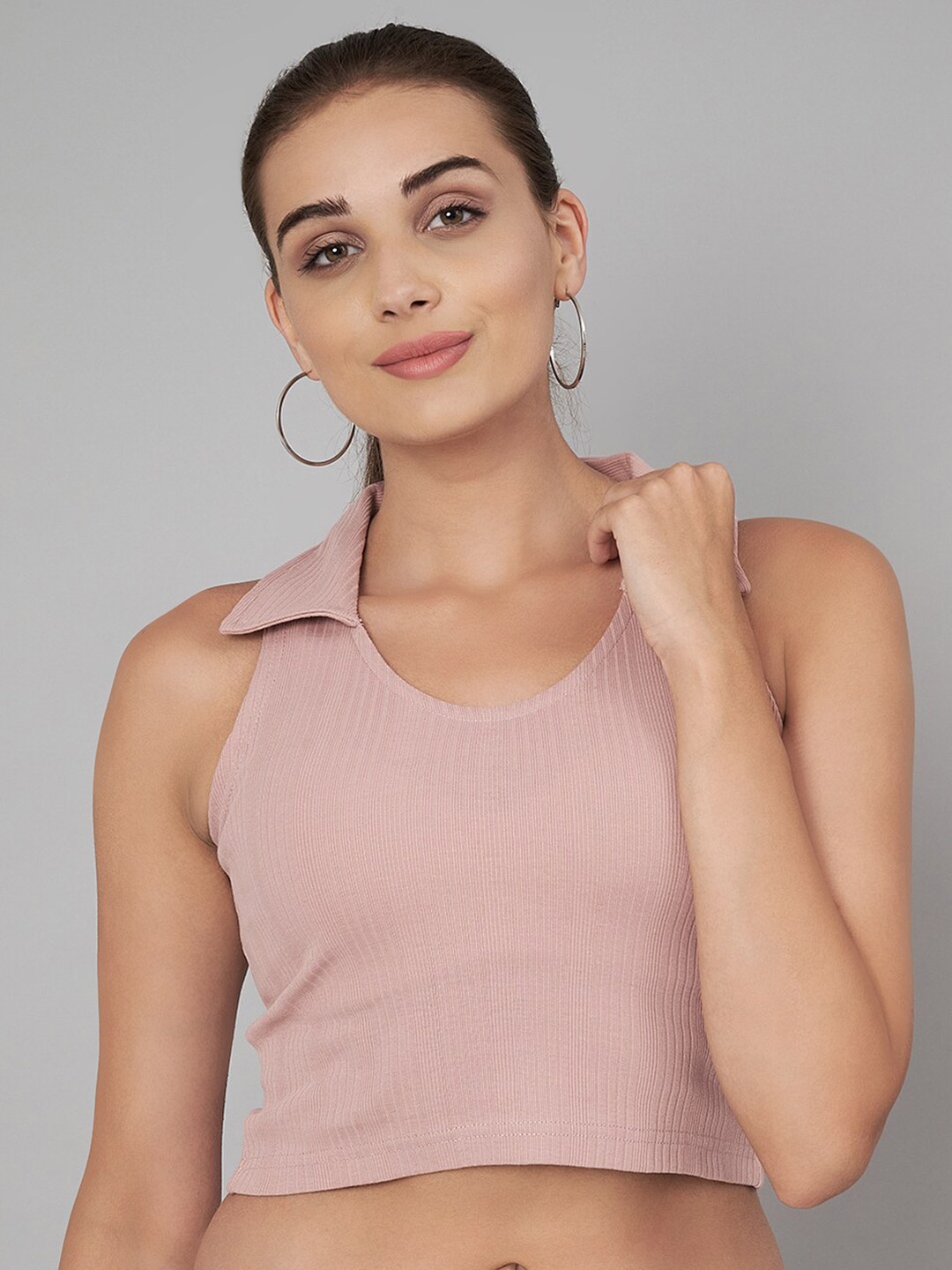 

Yaadleen Shirt Collar Cotton Crop Top, Mauve