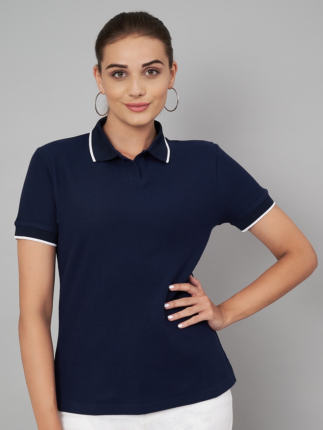 

Yaadleen Polo Collar Cotton T-shirt, Navy blue