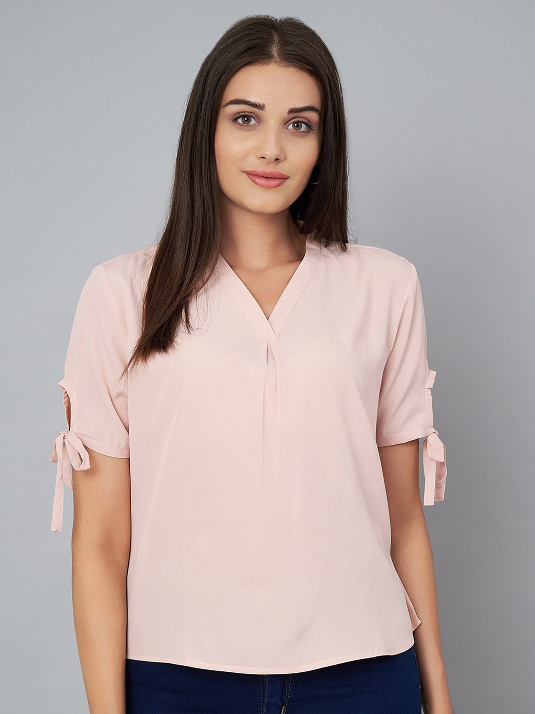 

Yaadleen V-Neck Tie-Ups Shirt Style Top, Peach