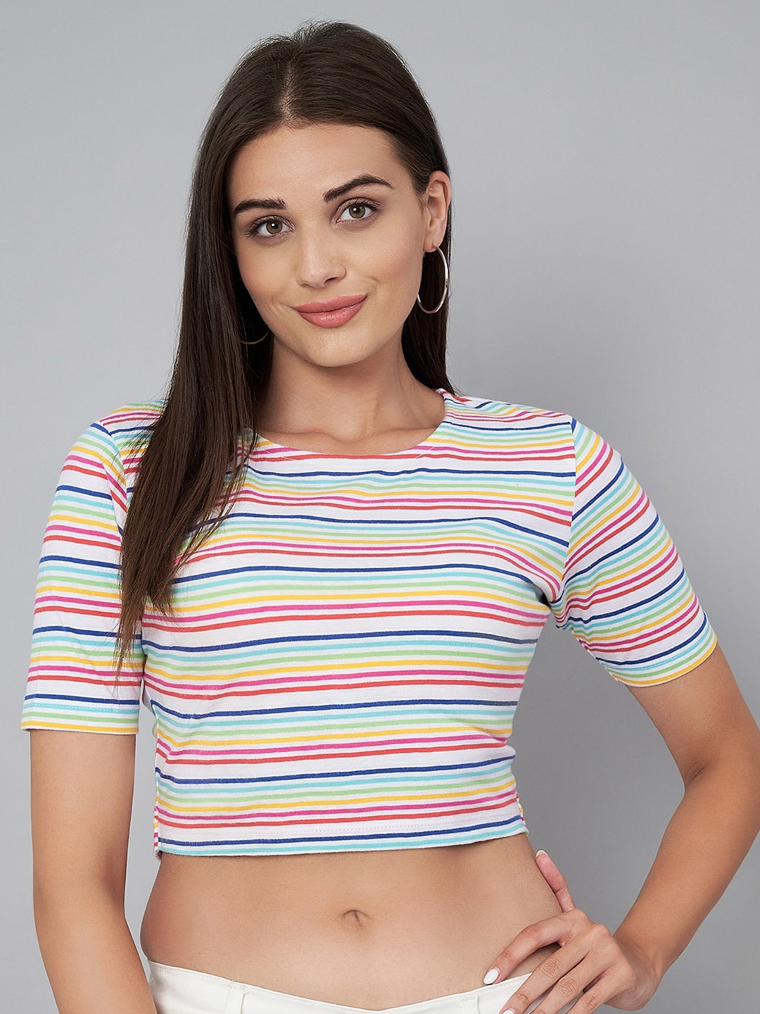 

Yaadleen Horizontal Stripes Cotton Crop Top, Multi