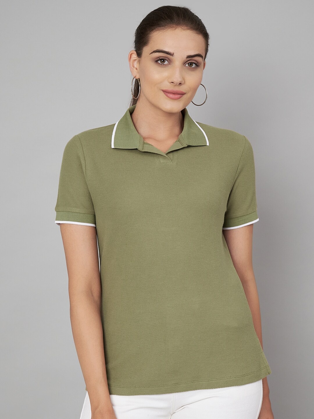 

Yaadleen Polo Collar Cotton T-shirt, Khaki