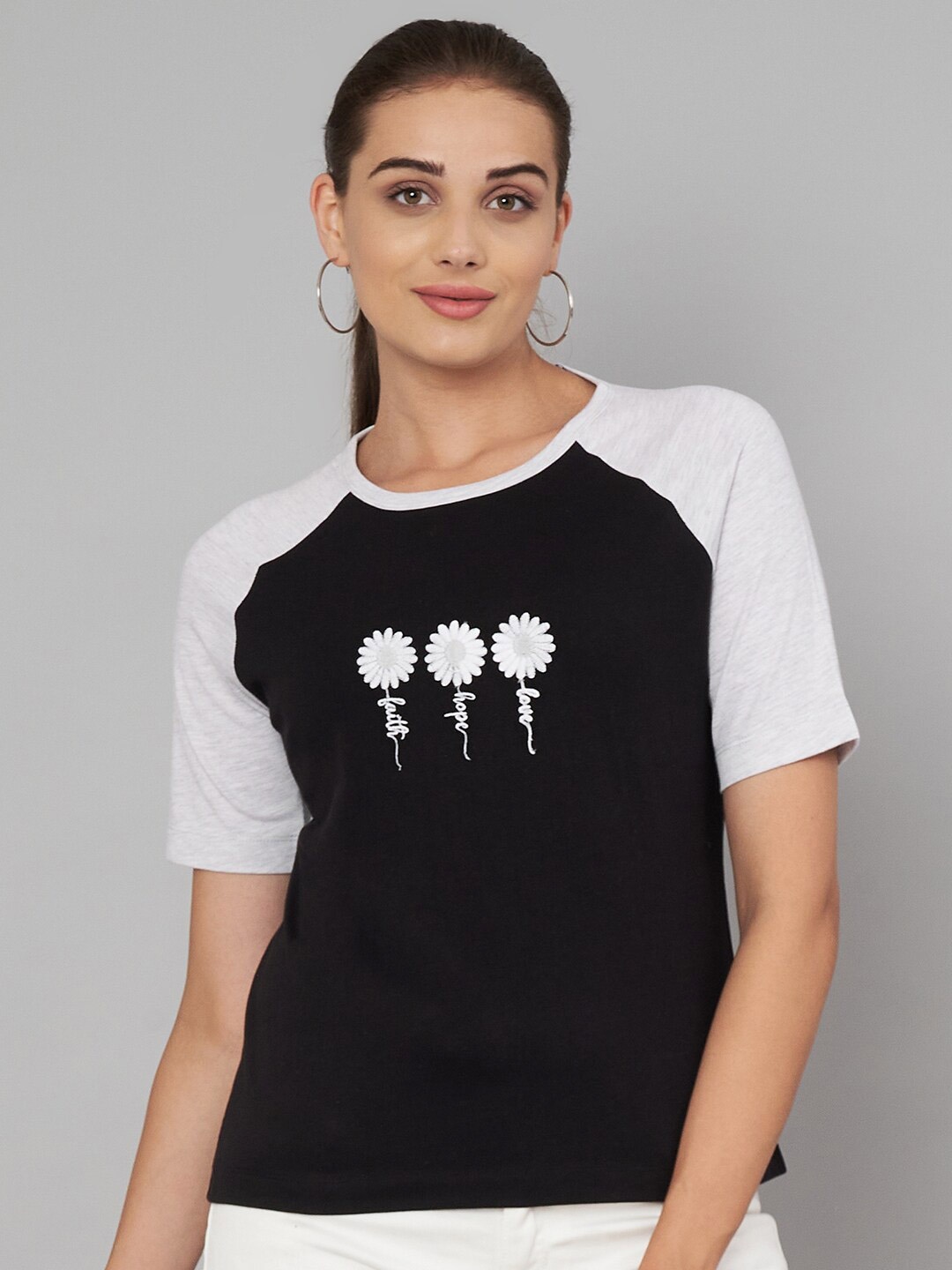 

Yaadleen Typography Printed Cotton Top, Black
