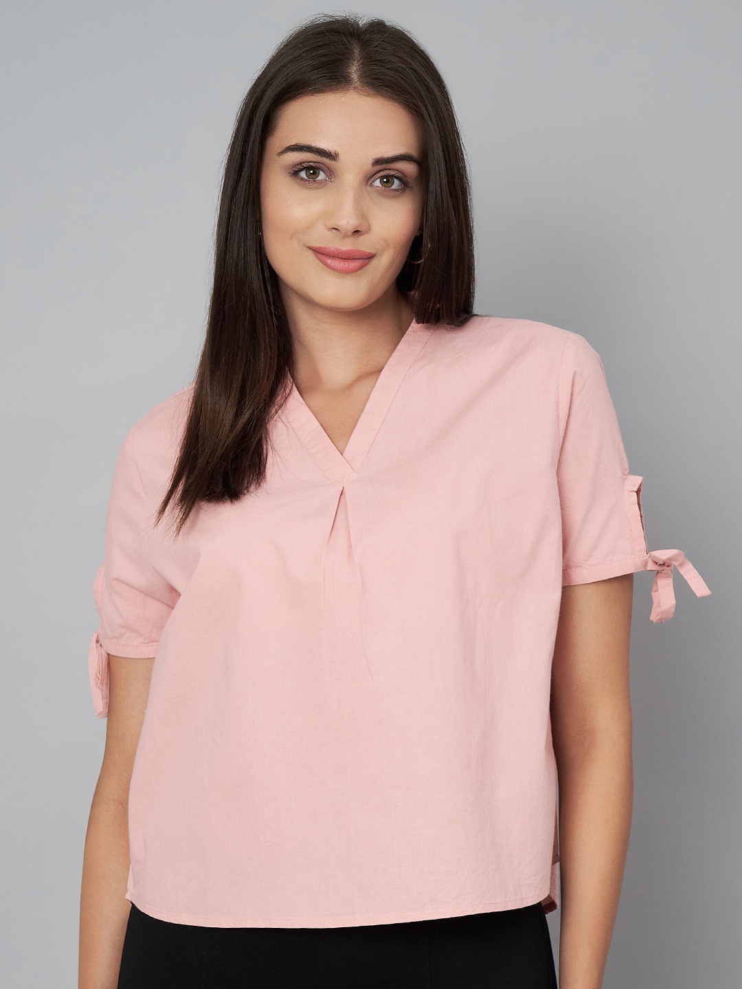 

Yaadleen V Neck Tie Up Cotton Top, Pink