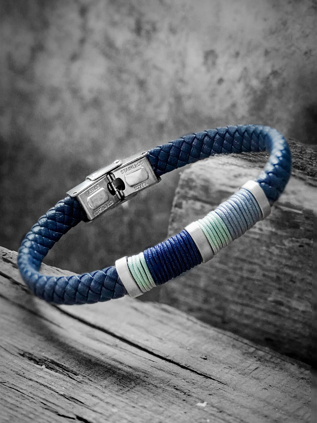 

SWASHAA Men Leather Silver-Plated Wraparound Bracelet