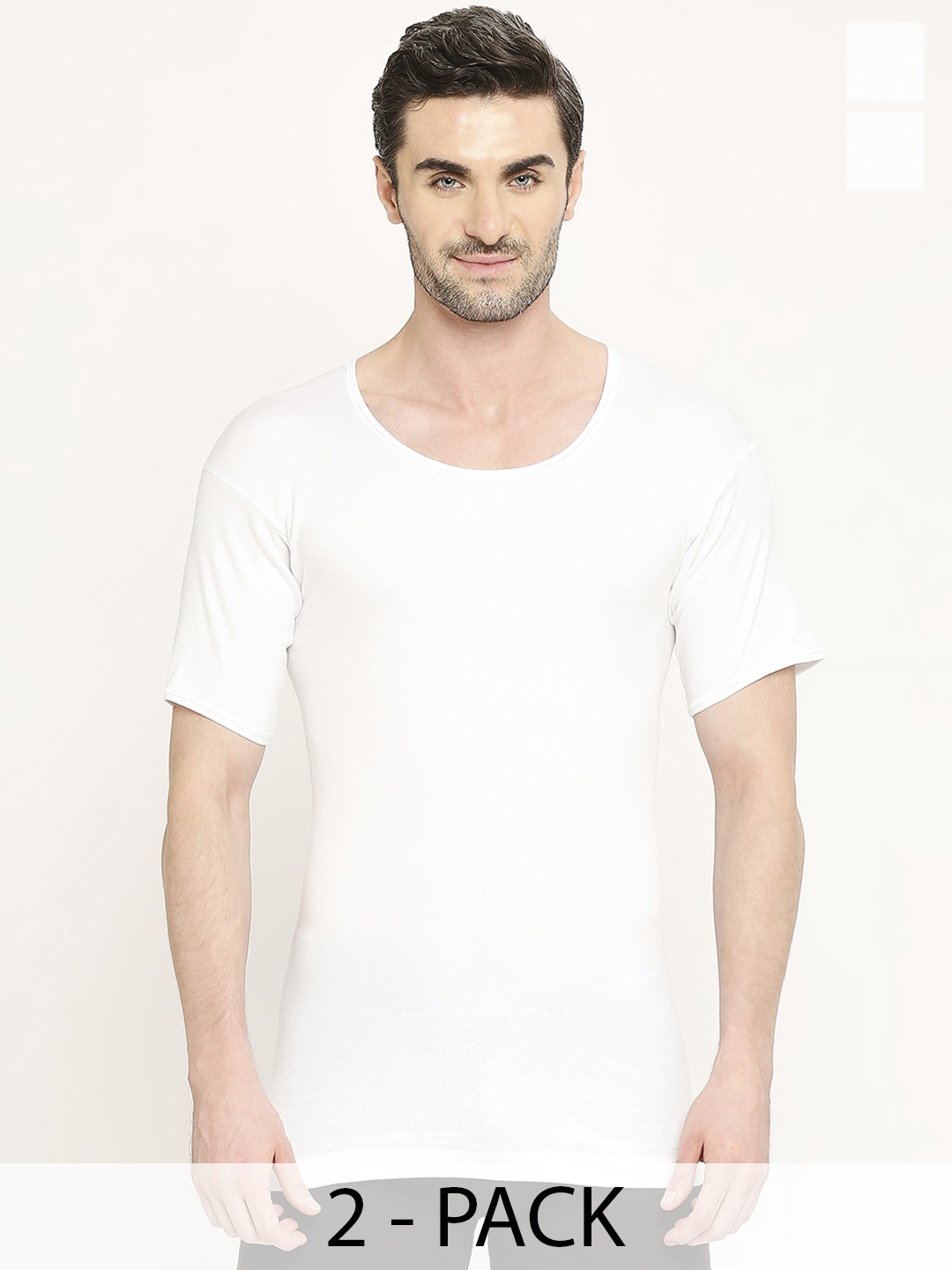 

VIP Pack Of 2 Short Sleeves Pure Cotton Undershirt Innervests, White