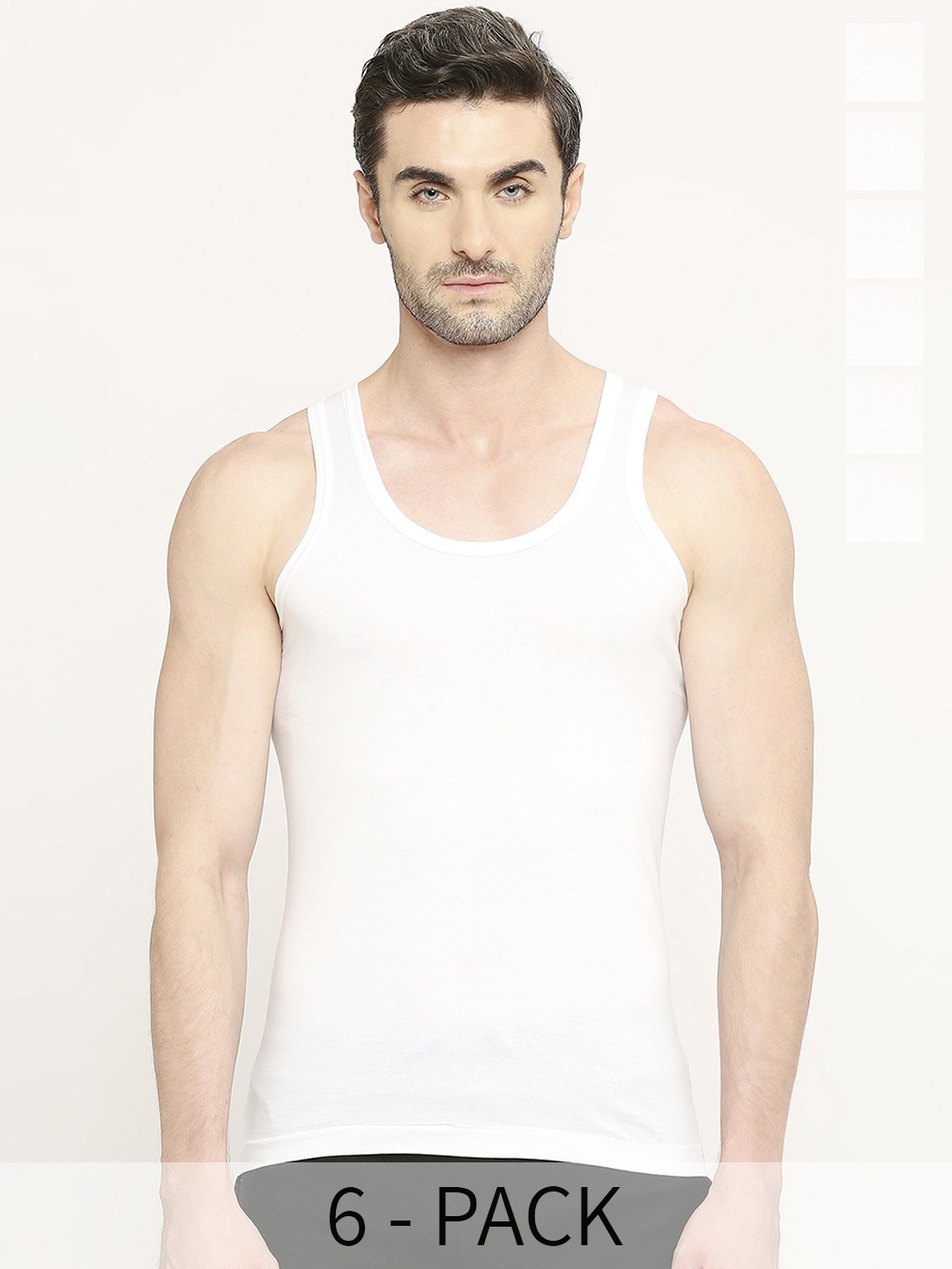 

VIP Men Pack Of 6 Snug Fit Pure Cotton Undershirt Vests VP-MI-VS-CLSRN-2X5-PO6-95, White