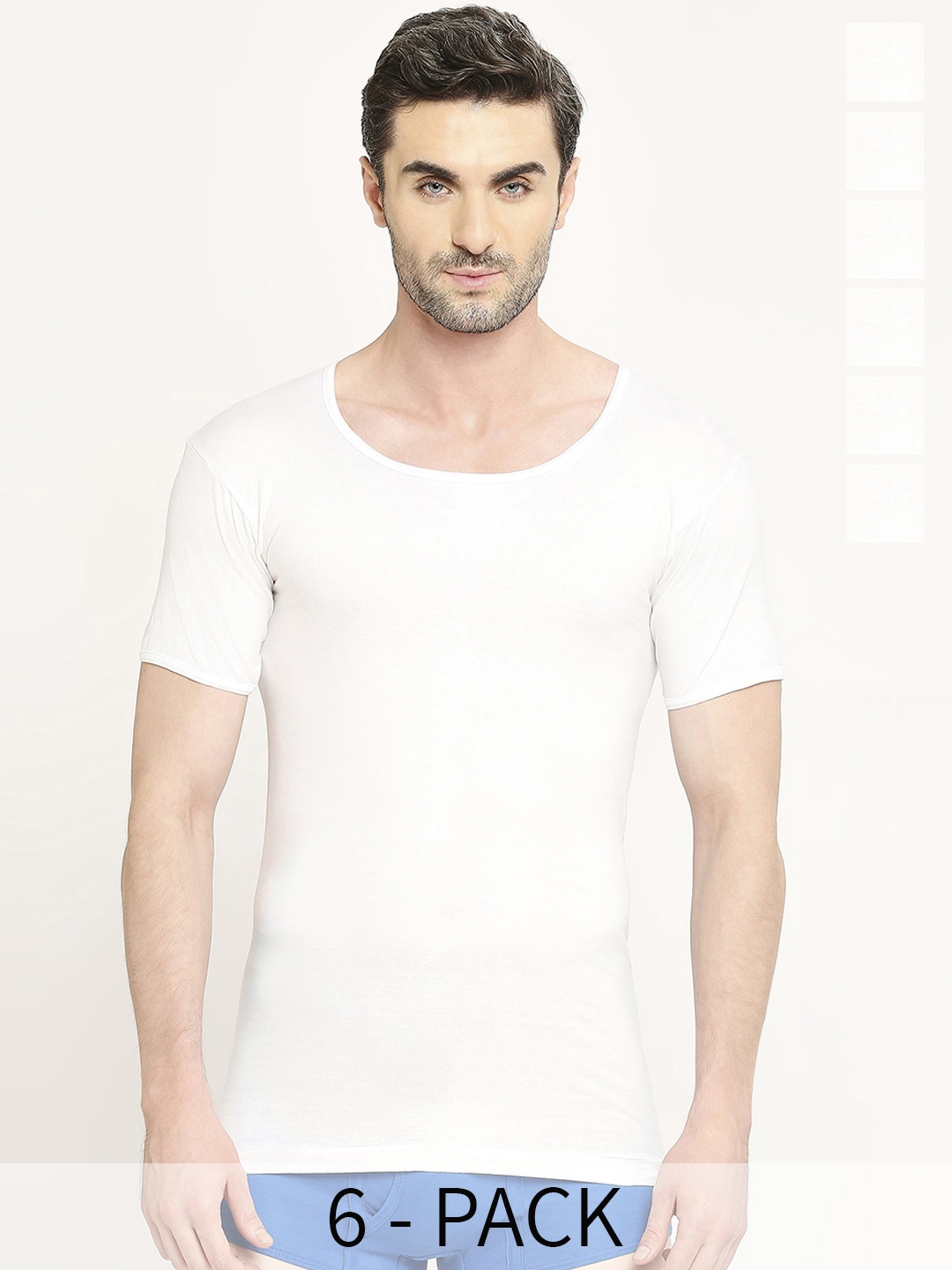 

VIP Pack Of 6 Snug Fit Pure Cotton Undershirt Vests- VP-MI-VS-SPWRS-10P-PO6-95, White