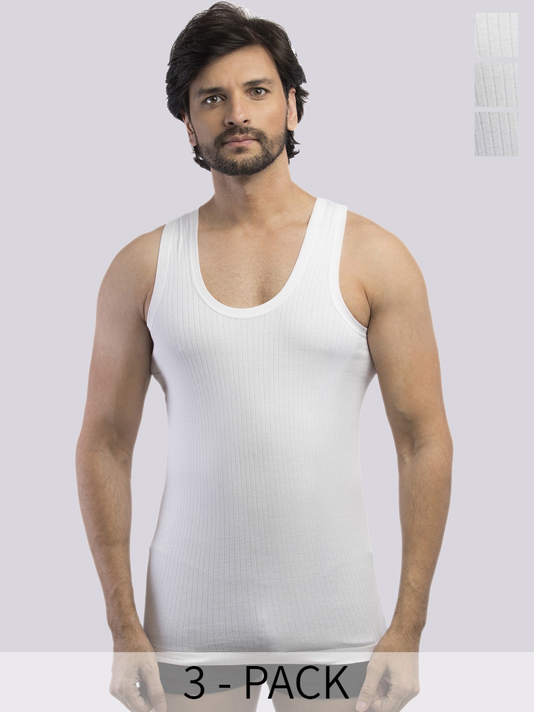 

VIP Pack Of 3 Pure Cotton Innerwear Vests VP-MI-VS-LNRN-10P-PO3-95, White
