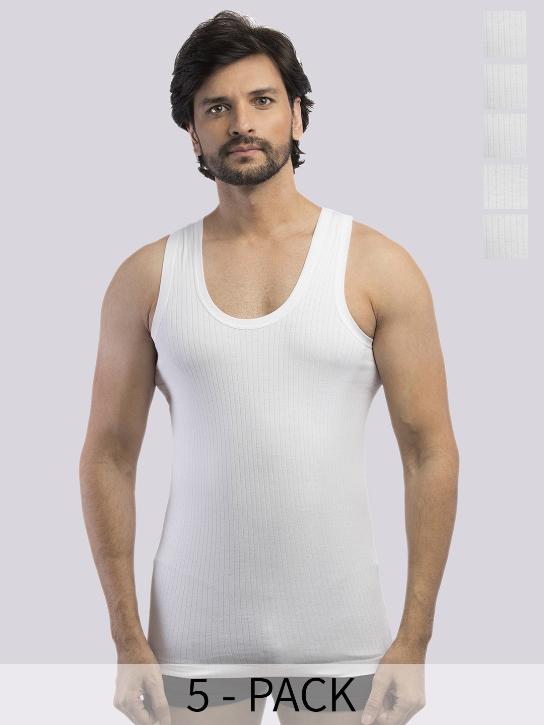

VIP Men Pack of 5 Cotton Innerwear Vests VP-MI-VS-LNRN-10P-PO5-80, White