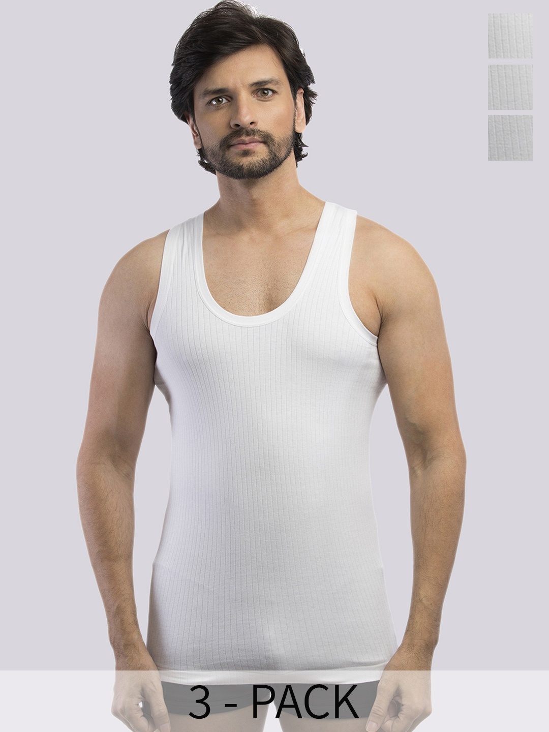 

VIP Pack Of 3 Snug Fit Pure Cotton Undershirt Vests VP-MI-VS-LNRN-10P-PO3-80, White