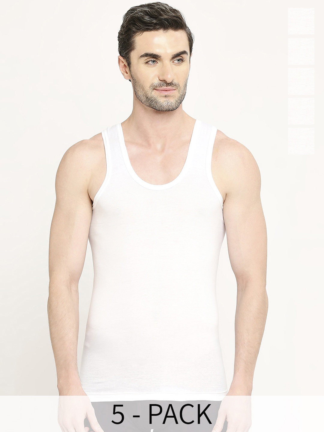 

VIP Men Pack Of 5 Pure Cotton Undershirt Vests VP-MI-VS-QCKDY-10P-PO5-80, White