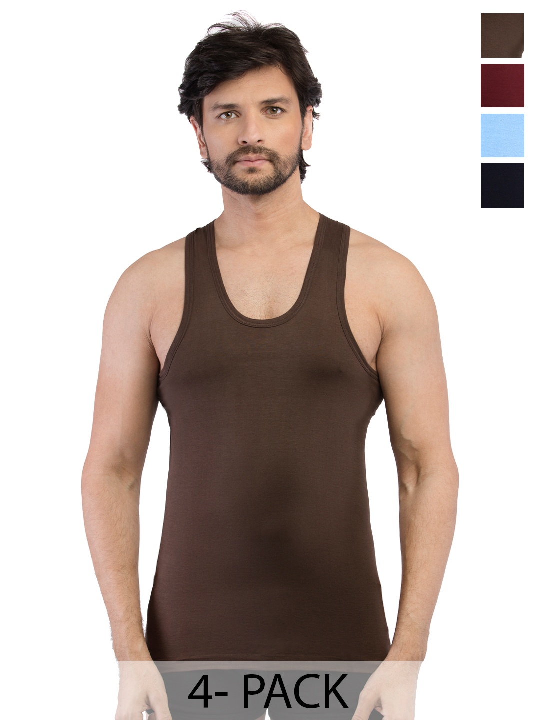 VIP Supreme Pack Of 4 Assorted Pure Cotton Undershirt Vests VP-MI-VS-SPCRN-10P-PO4-110