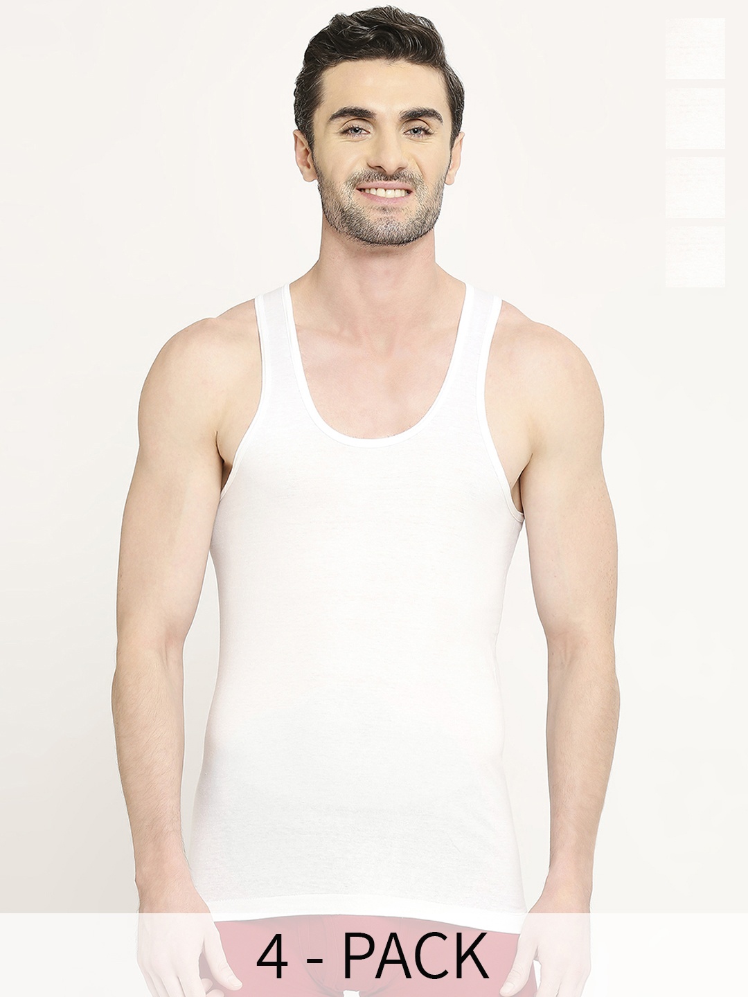 

VIP Pack Of 4 Pure Cotton Undershirt Vests VP-MI-VS-SPWRN-10P-PO4-95, White