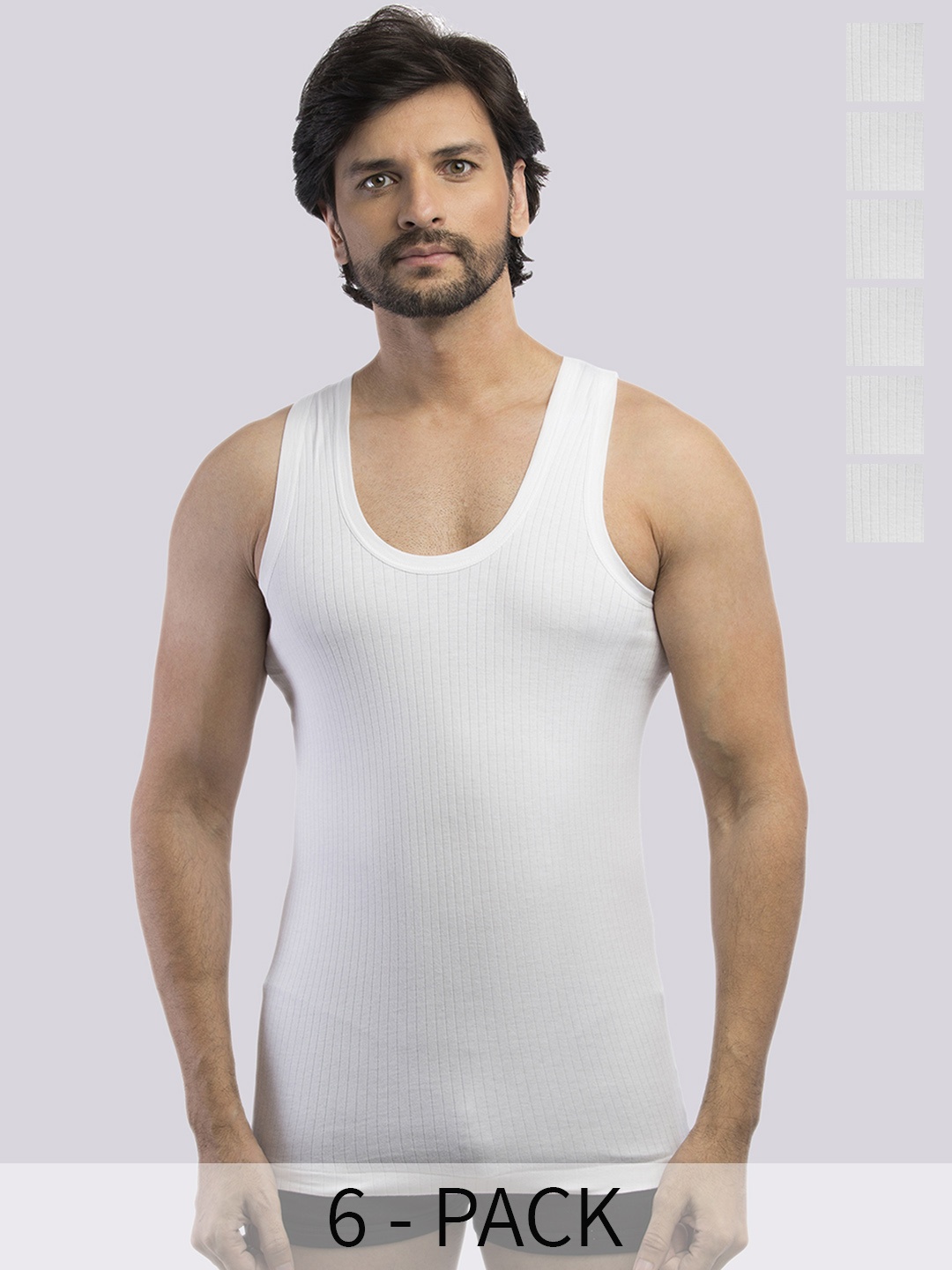 

VIP Pack Of 6 Sweat-Absorbing Pure Cotton Basic Innerwear Vests VP-MI-VS-LNRN-10P-PO6-80, White