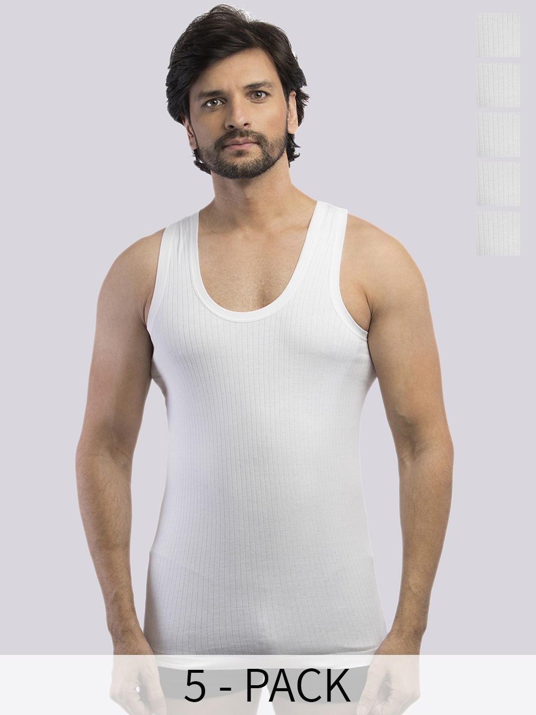 

VIP Pack of 5 Bonus Linear Pure Cotton Undershirt Innervests, White