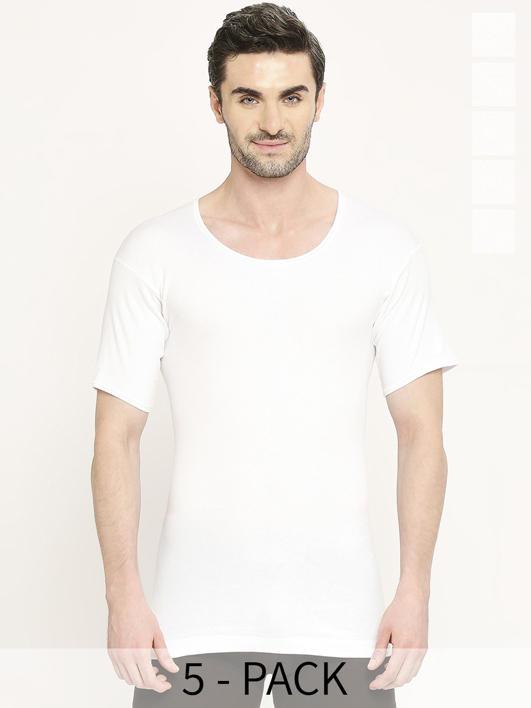 

VIP Pack Of 5 Pure Cotton Undershirt Vests VP-MI-VS-NWBRS-10P-PO5-80, White