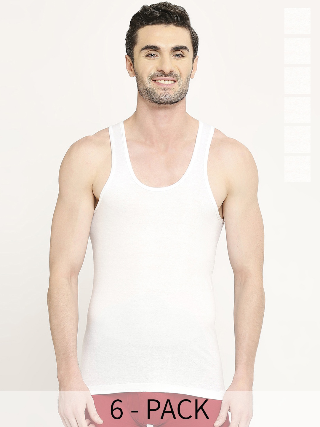 

VIP Pack Of 6 Pure Cotton Undershirt Vests VP-MI-VS-SPWRN-10P-PO6-80, White