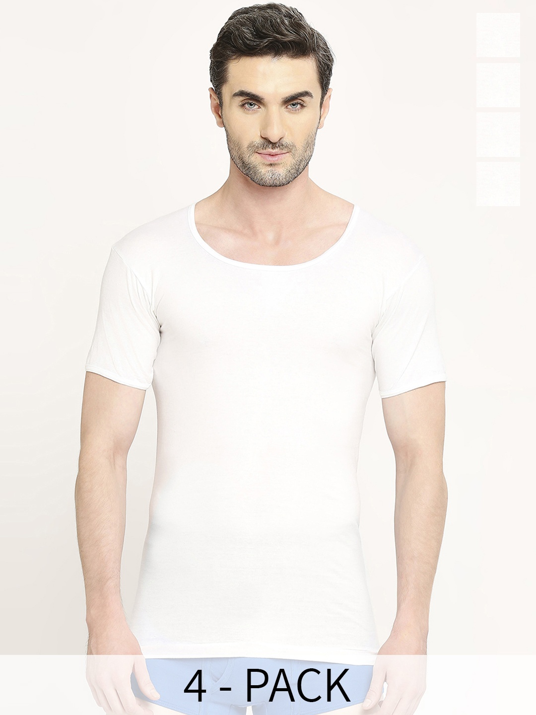 

VIP Pack Of 4 Skin Breathe Short Sleeves Pure Cotton Undershirt Innervests, White