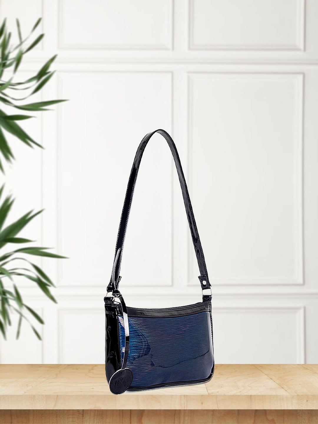 

VASKA Textured Structured Shimmer Sling Bag, Blue