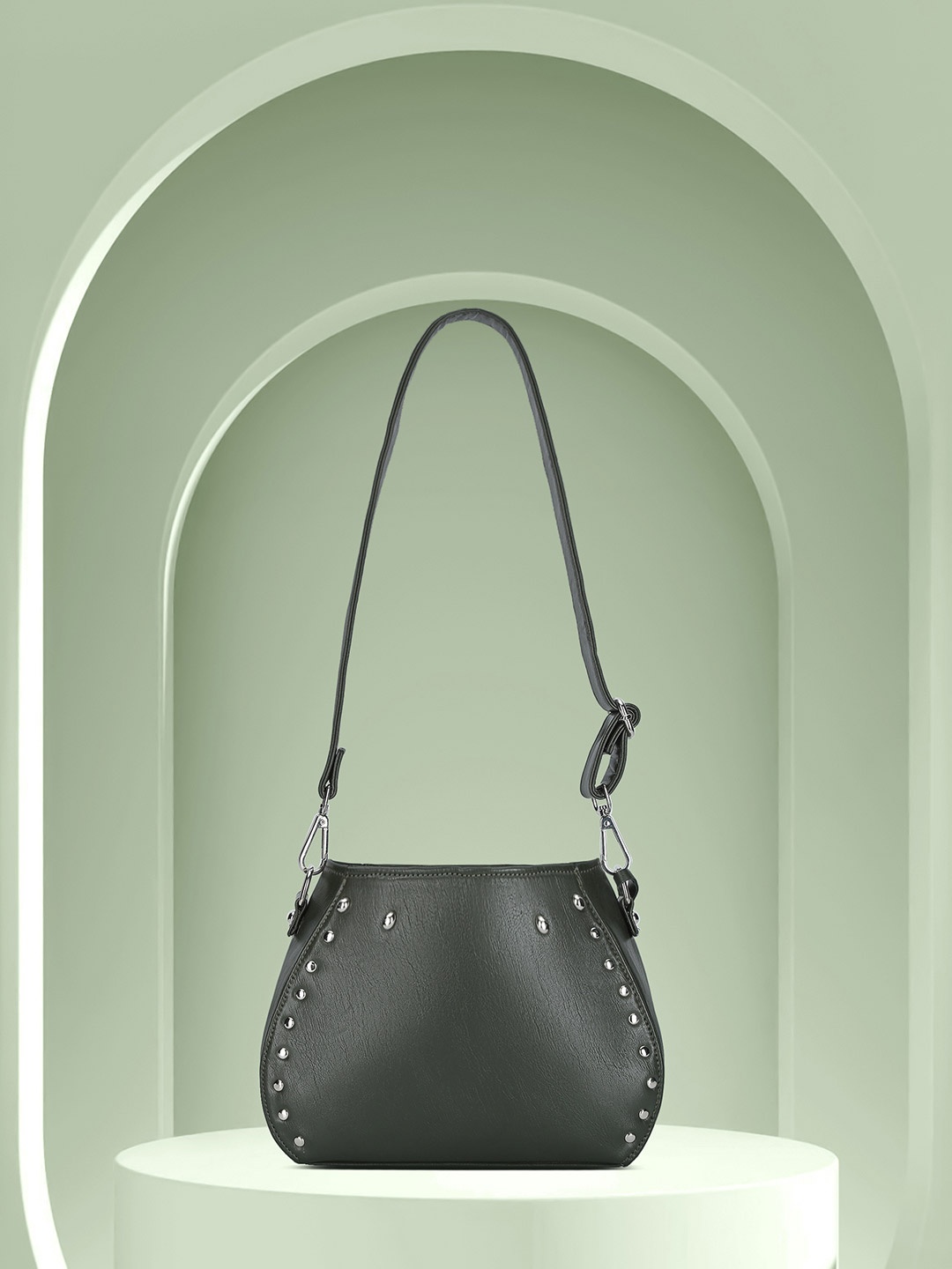 

VASKA Embellished Swagger Sling Bag, Olive