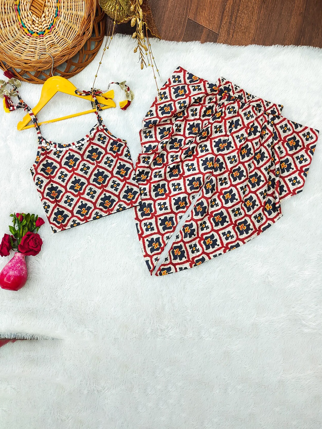 

BAESD Girls Printed Shoulder Straps Sleeveless Top with Dhoti Pants, Maroon