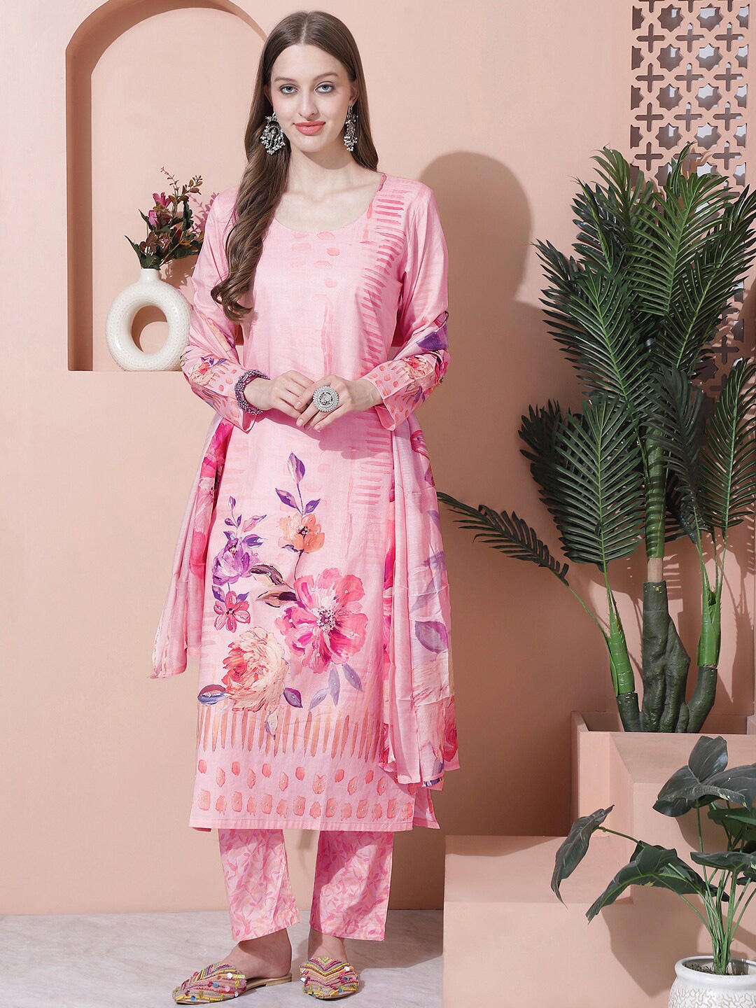 

Stylee LIFESTYLE Printed Pure Cotton Unstitched Dress Material, Pink