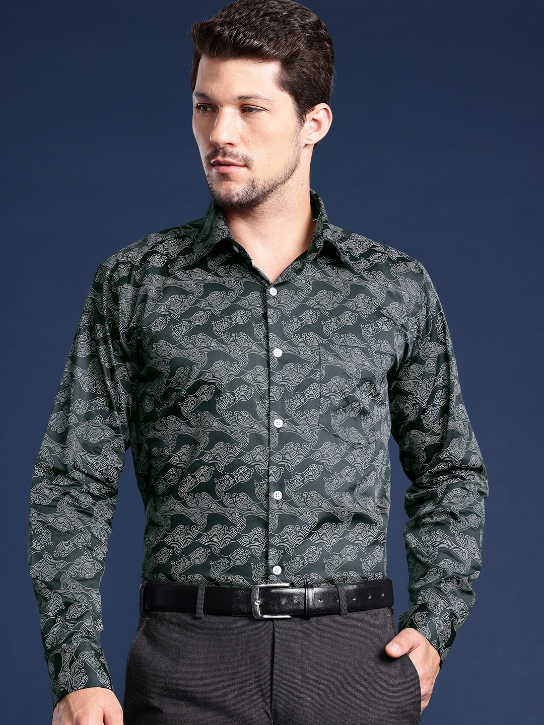 

Hancock Standard Slim Fit Printed Party Shirt, Green