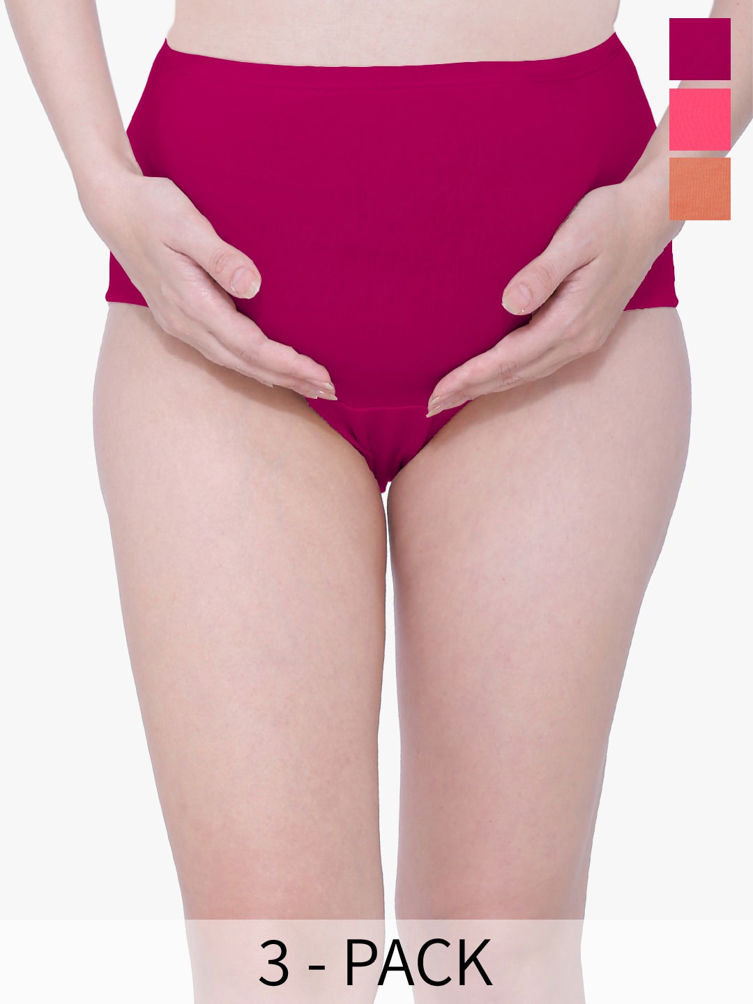 

Evamomies Pack Of 3 Cotton Maternity Briefs EVA003_PeachCarrotMagentaPK3, Peach