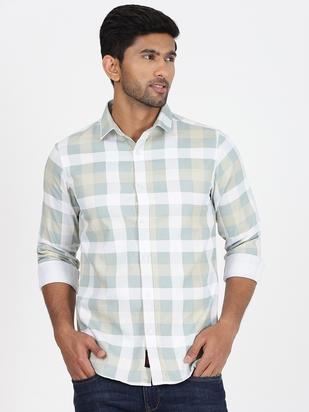 

Gavin Paris Gingham Checks Cotton Casual Shirt, White