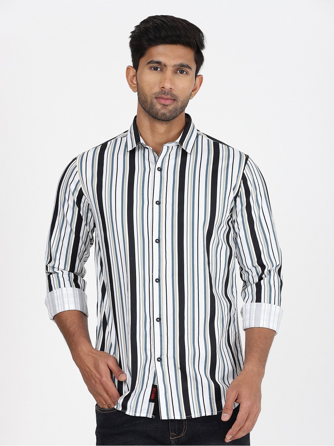 

Gavin Paris Striped Cotton Semiformal Shirt, White