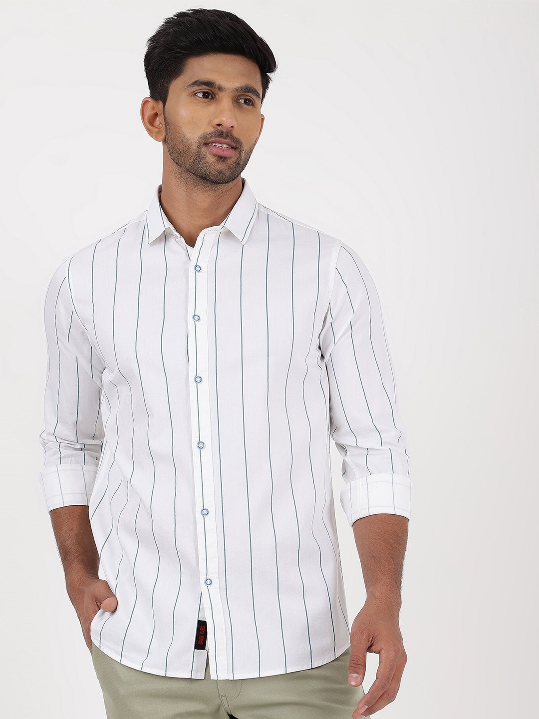 

Gavin Paris Striped Spread Collar Long Sleeves Cotton Semiformal Shirt, White