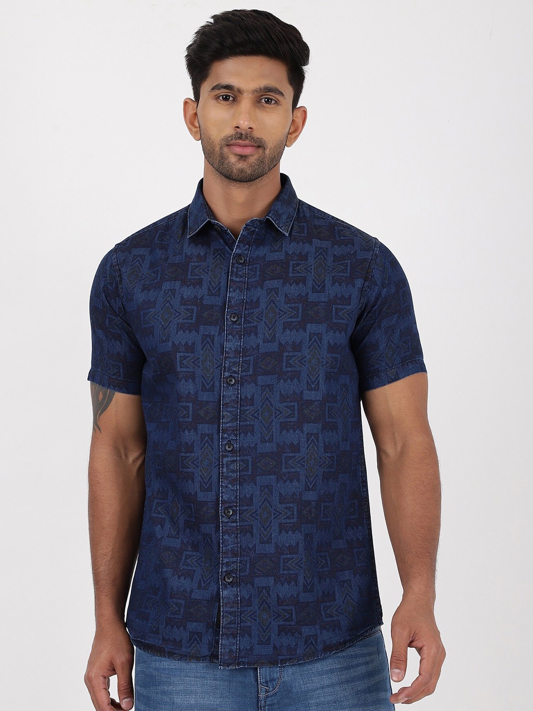 

Gavin Paris Printed Spread Collar Cotton Casual Shirt, Blue