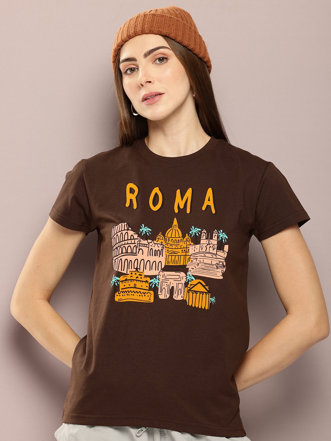 

DILLINGER Women Graphic Printed T-shirt, Brown