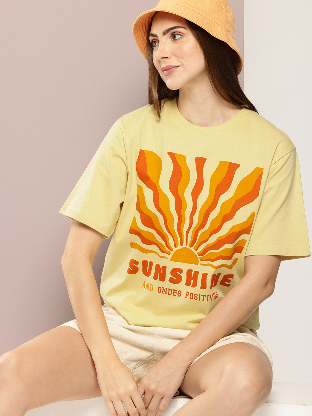 

DILLINGER Women Graphic Printed Oversized T-shirt, Yellow