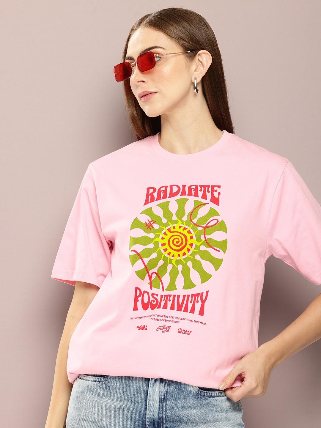 

DILLINGER Women Graphic Printed Oversized T-shirt, Pink