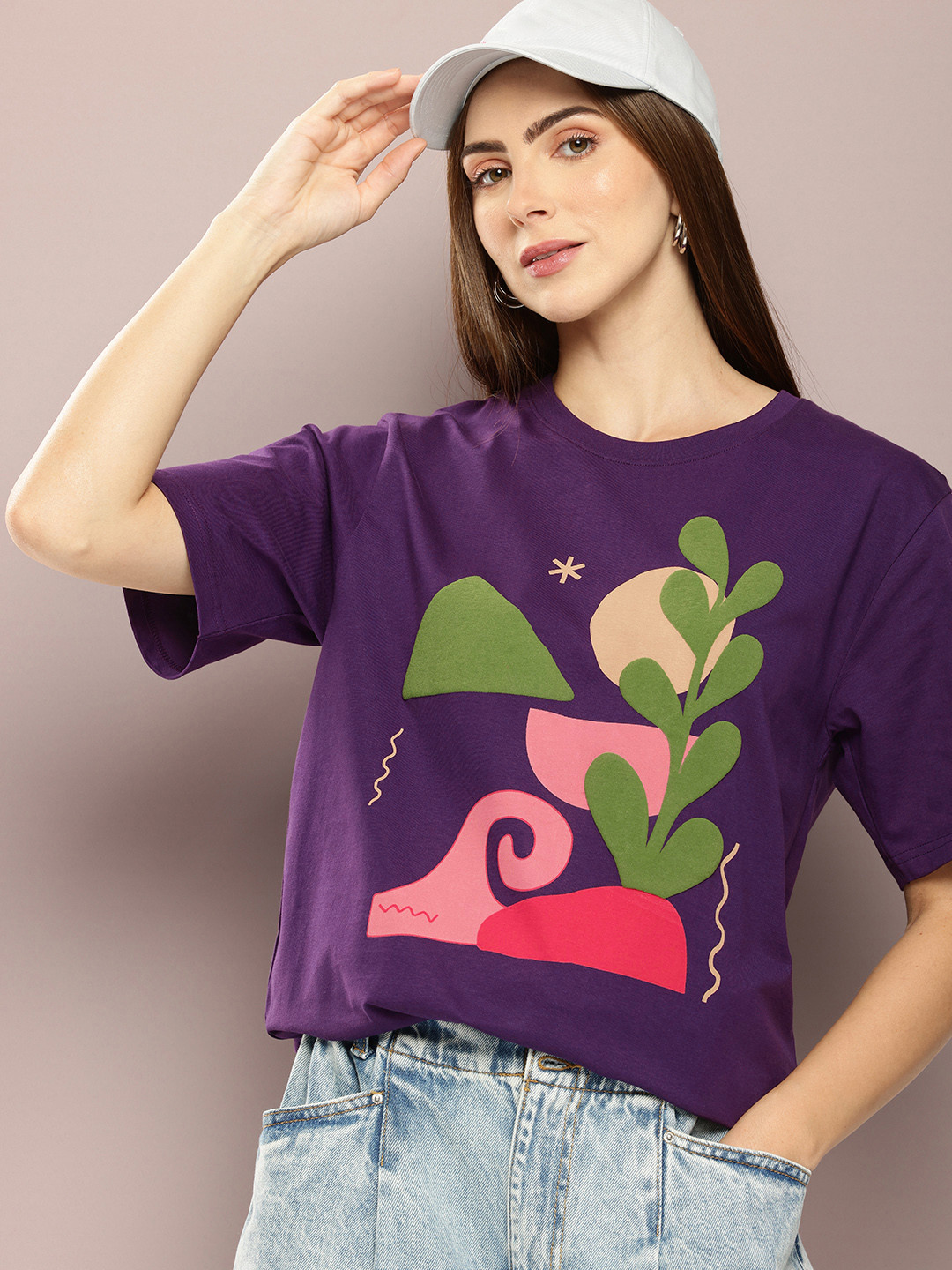 

DILLINGER Women Graphic Printed Oversized T-shirt, Purple