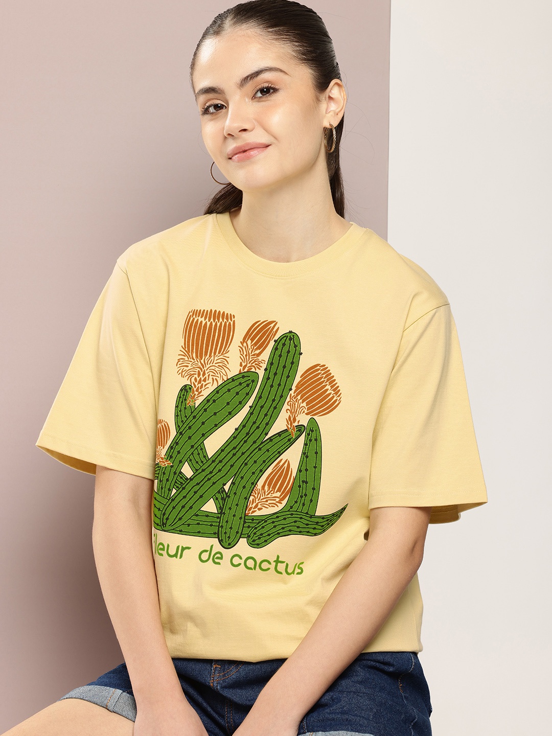 

DILLINGER Women Graphic Printed Oversized T-shirt, Yellow