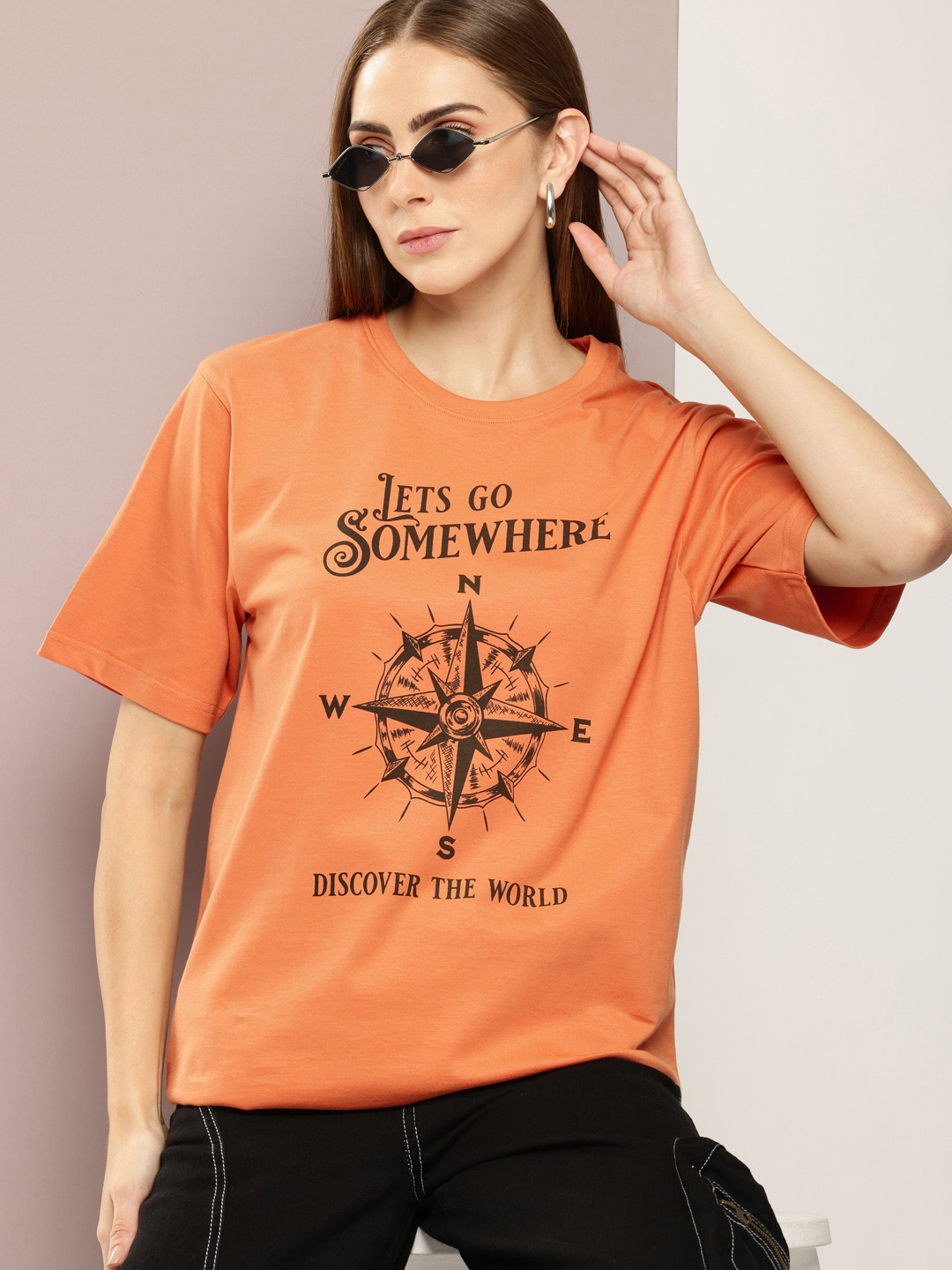 

DILLINGER Women Graphic Printed Oversized T-shirt, Rust