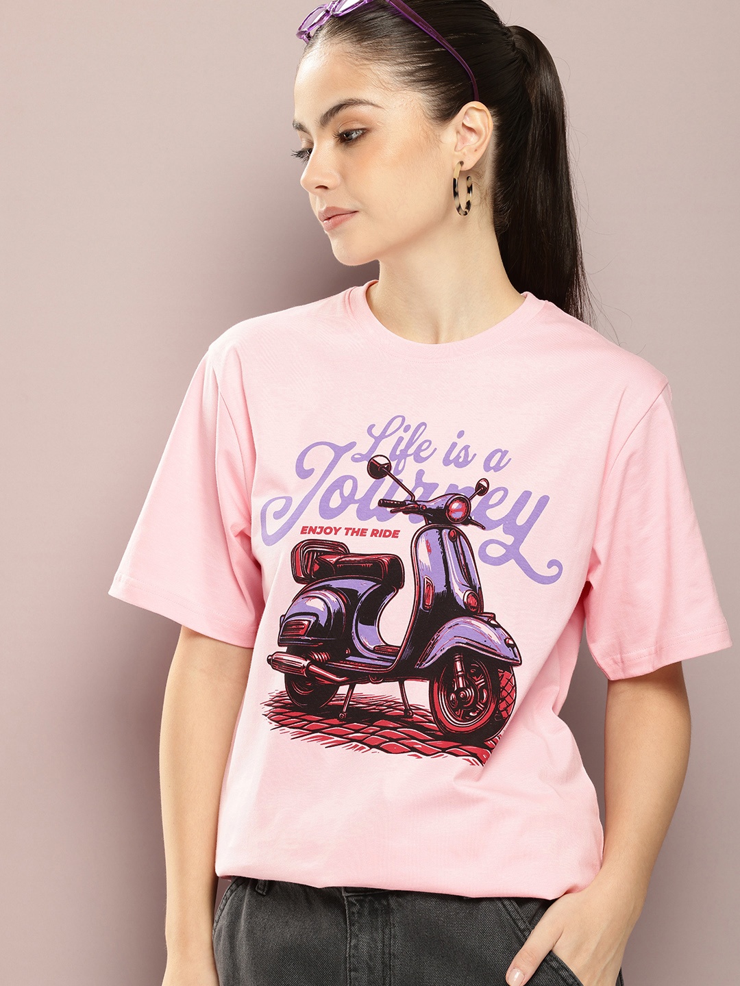 

DILLINGER Women Graphic Printed Oversized T-shirt, Pink