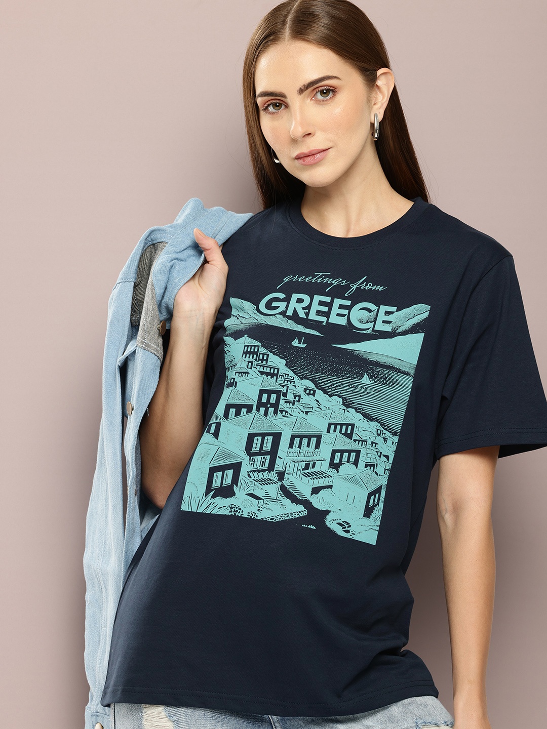 

DILLINGER Women Graphic Printed Oversized T-shirt, Navy blue
