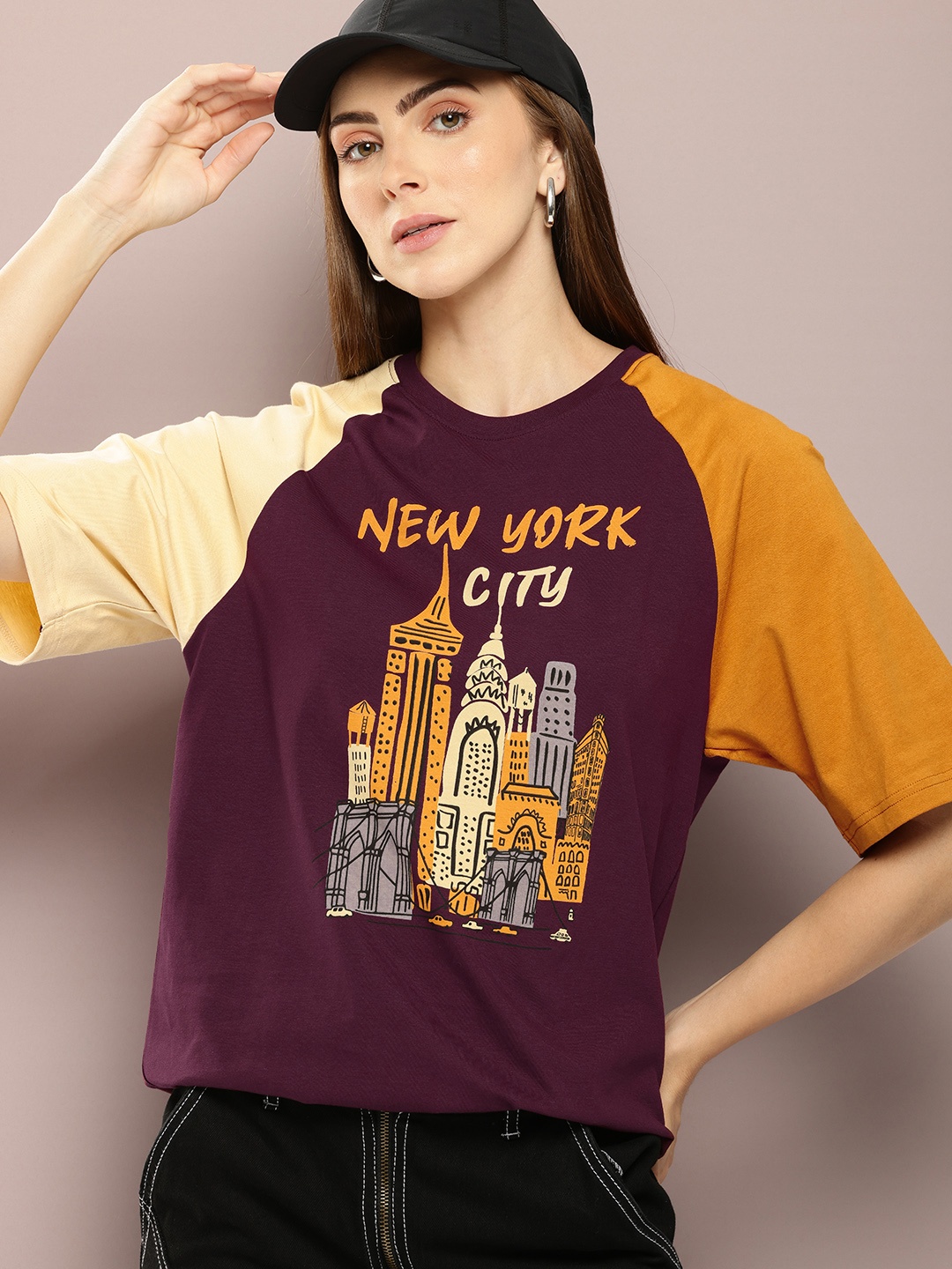 

DILLINGER Women Graphic Printed Oversized T-shirt, Maroon