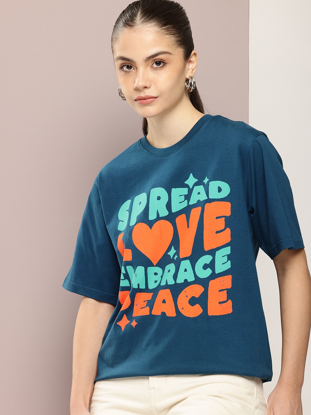 

DILLINGER Women Graphic Printed Oversized T-shirt, Blue
