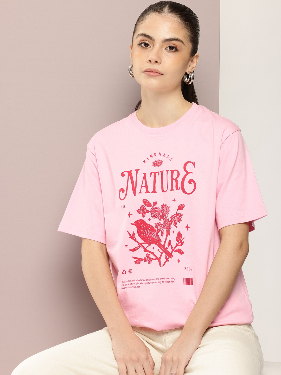 

DILLINGER Women Graphic Printed Oversized T-shirt, Pink