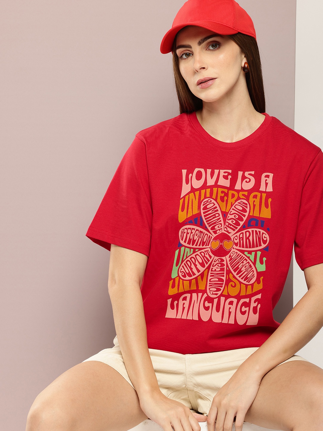 

DILLINGER Women Graphic Printed Oversized T-shirt, Red