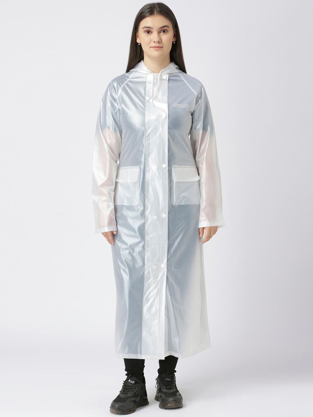 

Zeel Women Hooded Long Rain Jacket, White