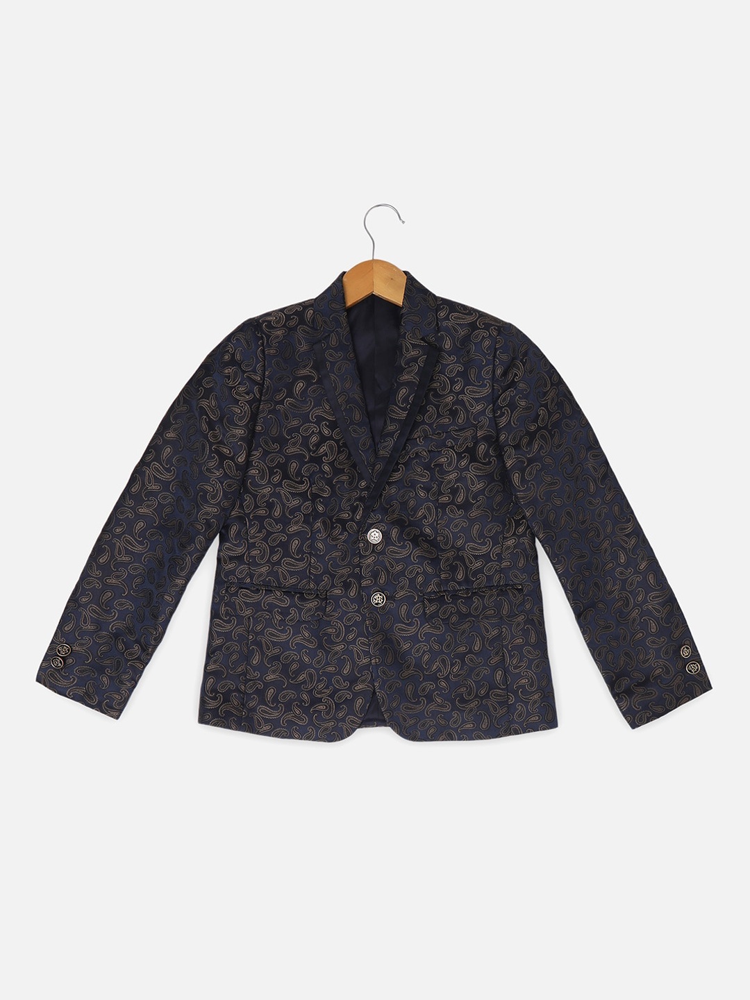 

Allen Solly Junior Boys Ethnic Motifs Printed Party Blazer, Navy blue