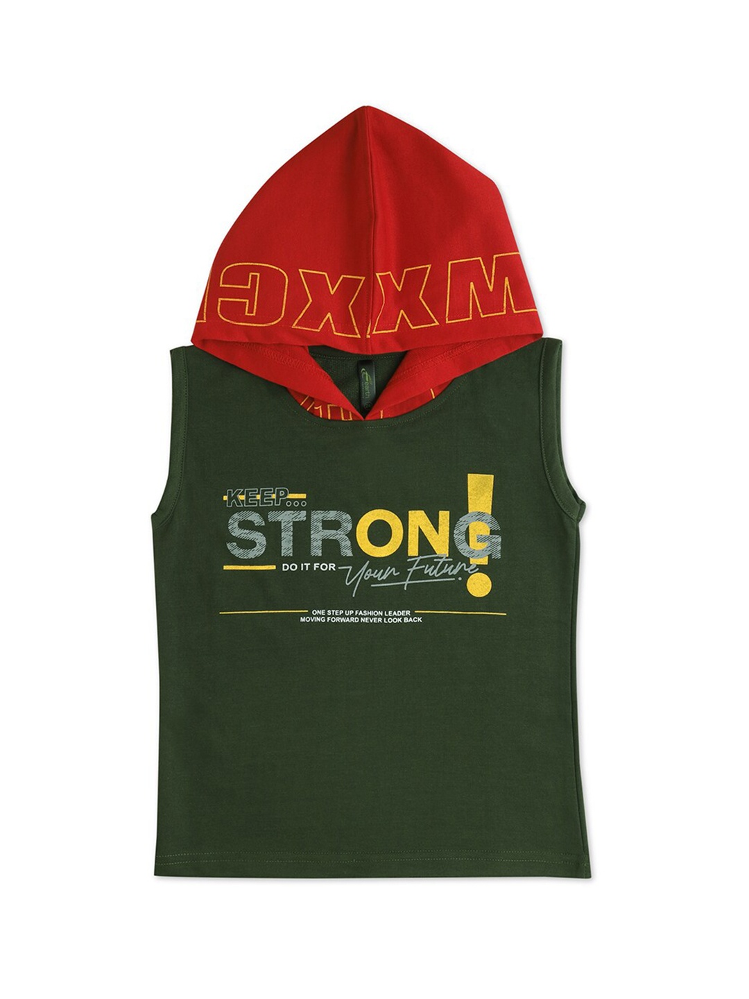

earth conscious Boys Typography Printed Cotton Hooded T-shirt, Olive
