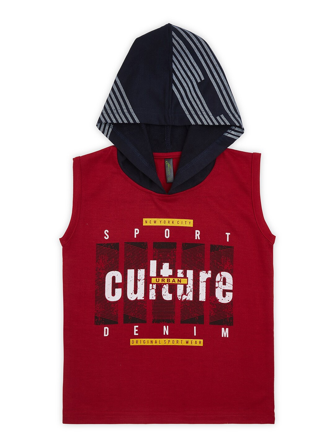 

earth conscious Boys Typography Printed Cotton Hooded Applique T-shirt, Red