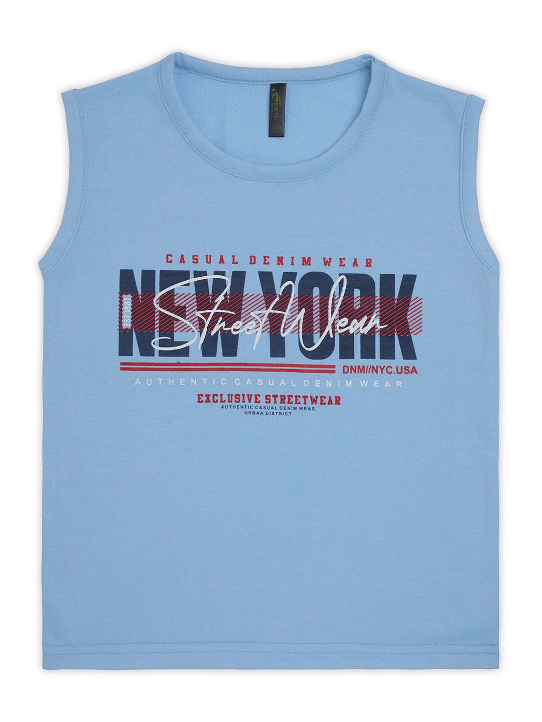 

earth conscious Boys Typography Printed Sleeveless Casual T-shirt, Blue